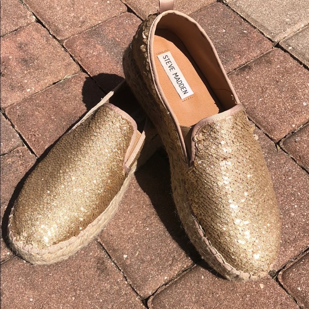 Steve Madden gold sequin platform espadrille